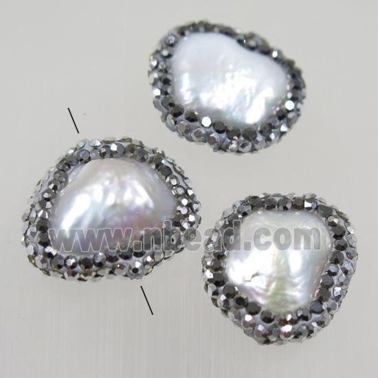 freshwater pearl beads paved rhinestone, freeform