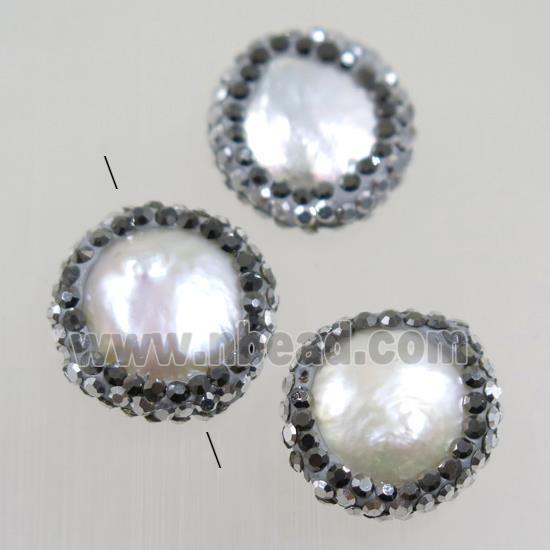 freshwater pearl beads paved rhinestone, coin