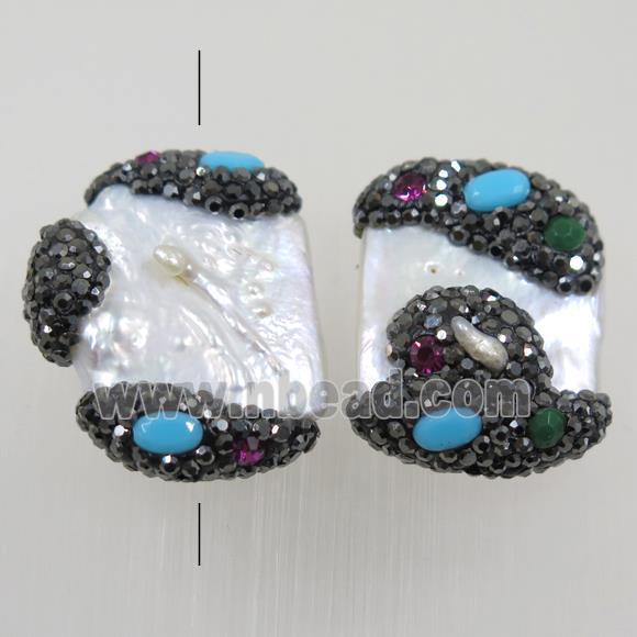 freshwater pearl beads paved rhinestone