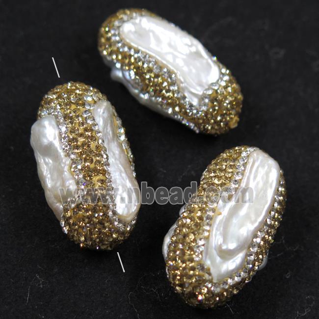 freshwater pearl beads paved yellow rhinestone