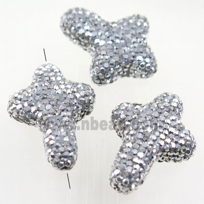resin cross beads paved silver rhinestone