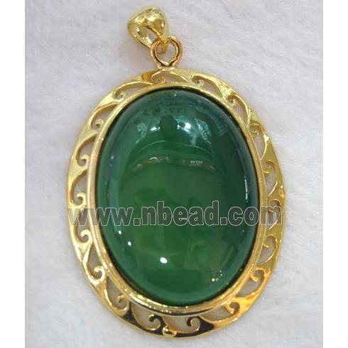 gemstone pendant, green Aventurine, oval