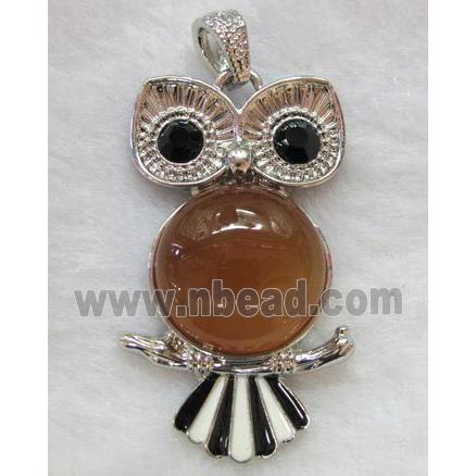 gemstone pendant, owl charm, red Carnelian