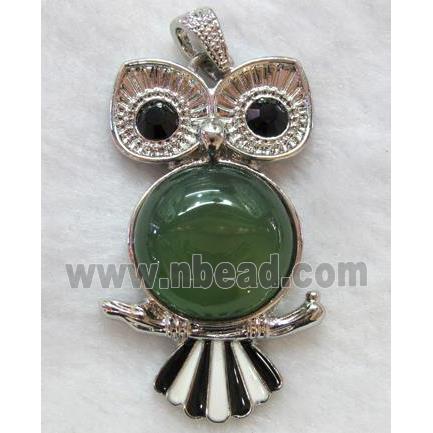 gemstone pendant, owl charm, green Aventurine