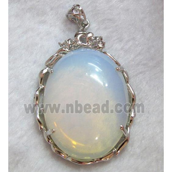 oval opal pendant, platinum plated, copper setting