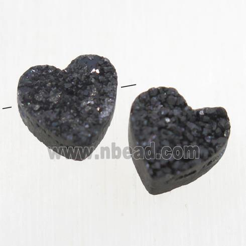 black Druzy Quartz heart beads