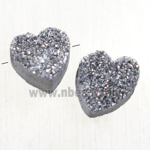 silver Druzy Quartz heart beads