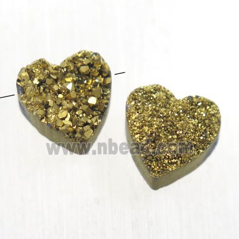 golden Druzy Quartz heart beads