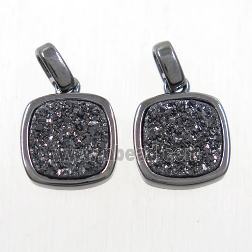 black Druzy Agate pendant, square, black plated