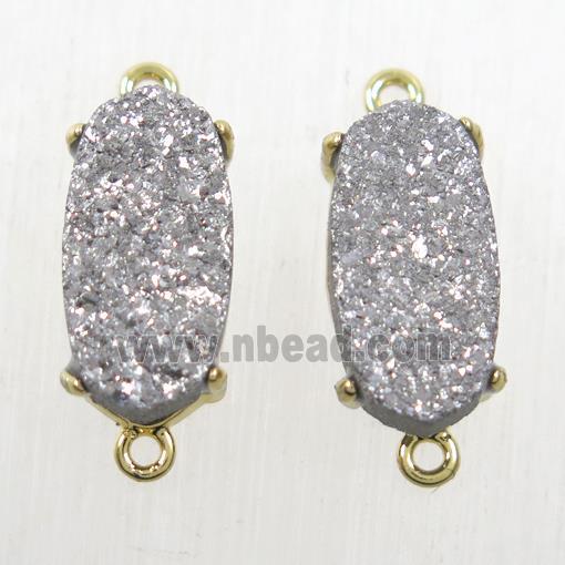 silver Druzy Agate oval connector, gold plated