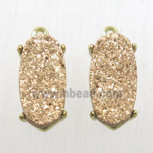 rose gold Druzy Agate oval connector, gold plated