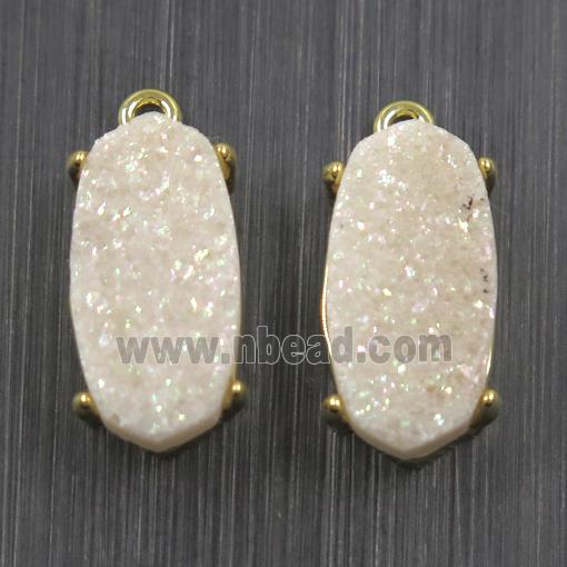 white AB-color Druzy Agate oval connector, gold plated