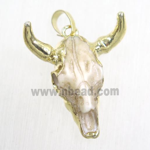 white resin bullHead pendant, gold plated