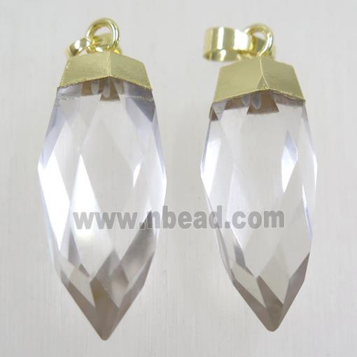 Clear Quartz Bullet pendants, gold plated