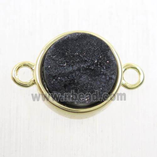 black druzy quartz circle connector, gold plated