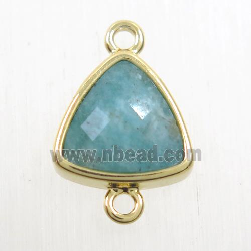 green Amazonite triangle connector, gold plated