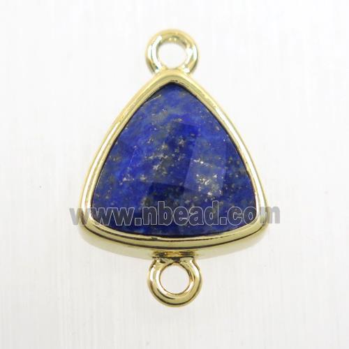 blue Lapis Lazuli triangle connector, gold plated