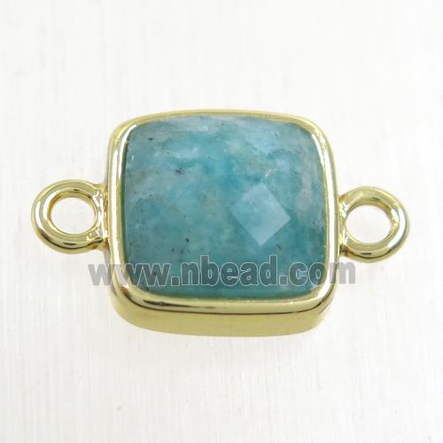 green Amazonite square connector, gold plated
