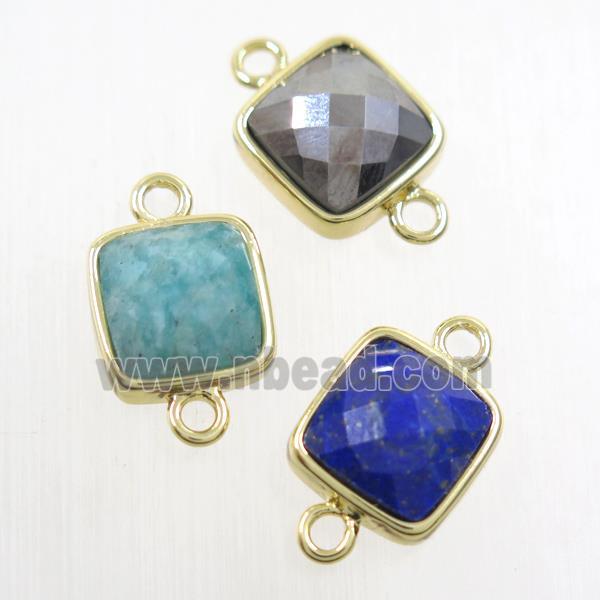 mix gemstone square connector, gold plated