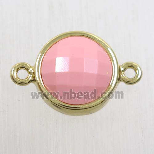 pink dye Coral circle connector, gold plated