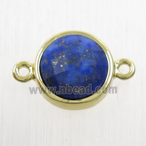 blue Lapis Lazuli circle connector, gold plated