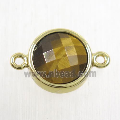 yellow Tiger eye stone circle connector, gold plated