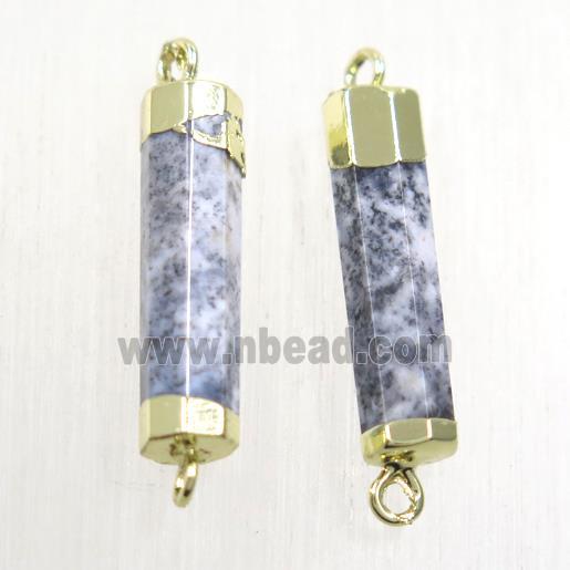 tree agate stick connector, gold plated