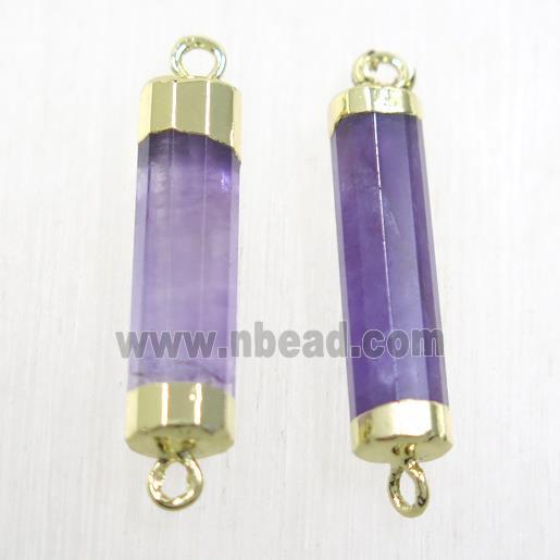 purple Amethyst stick connector, gold plated