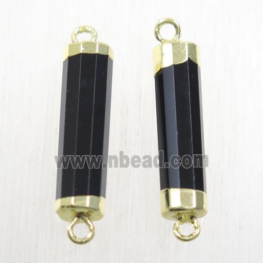 black Onyx Agate stick connector, gold plated