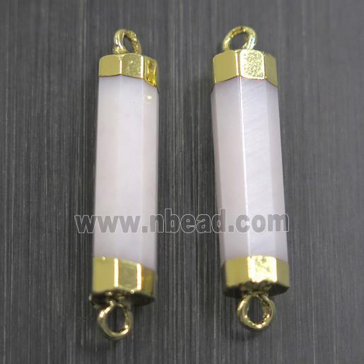 pink Chalcedony stick connector, gold plated