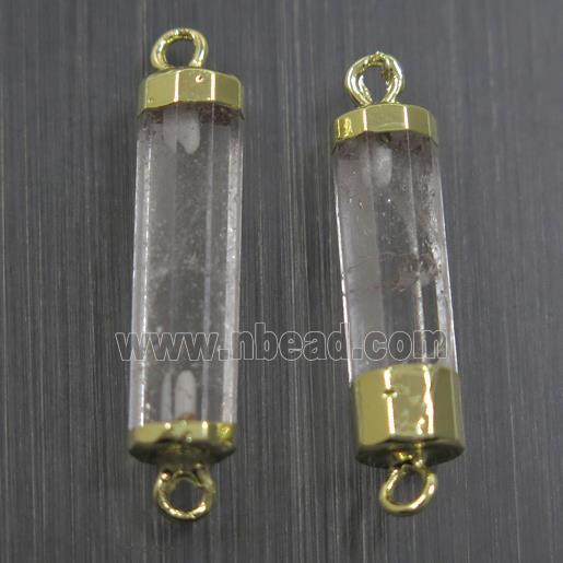 Clear Quartz stick connector, gold plated