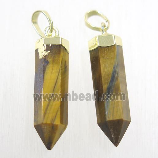 yellow Tiger eye stone bullet pendant, gold plated