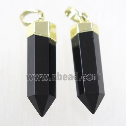 black Onyx Agate bullet pendant, gold plated