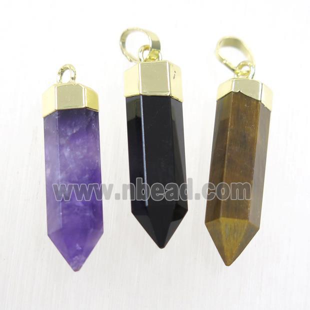 mixed gemstone bullet pendant, gold plated