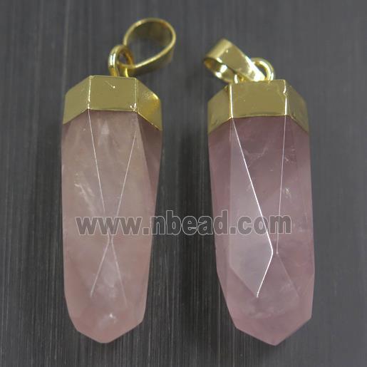rose quartz pendant, bullet, gold plated