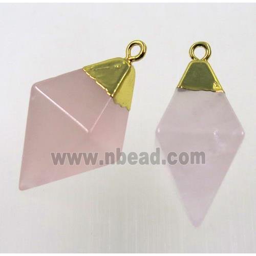 pink Rose Quartz pendant, gold plated