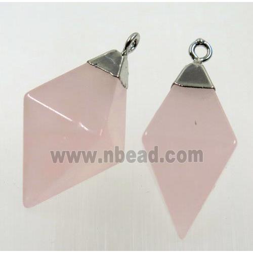 pink Rose Quartz pendant, silver plated