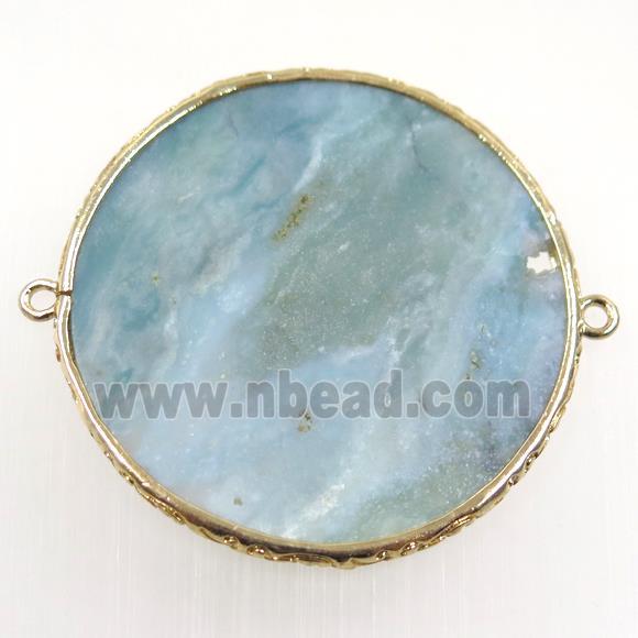 blue Amazonite connector, circle, gold plated