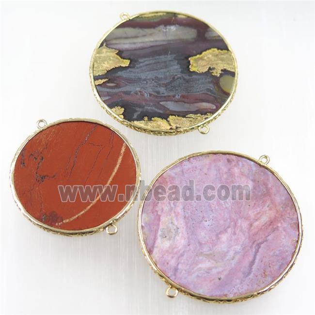 mix gemstone circle connector, round, gold plated