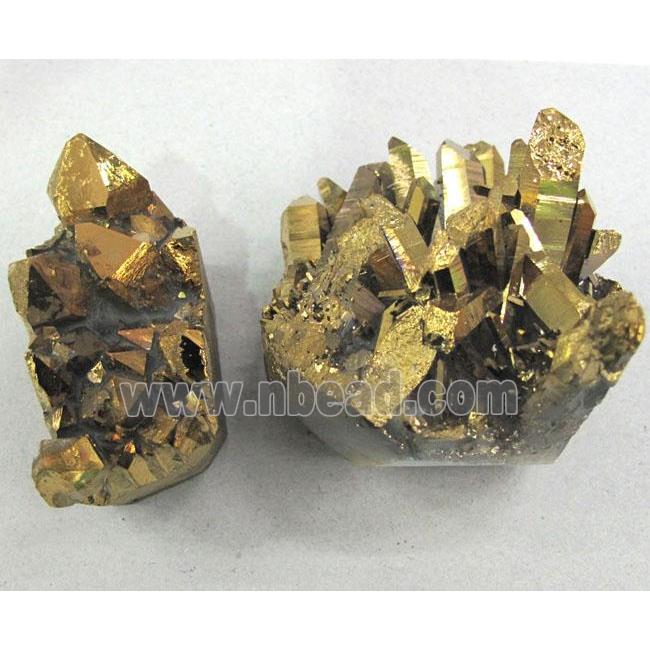 Crystal Quartz Druzy Cluster Freeform Undrilled Gold Electroplated