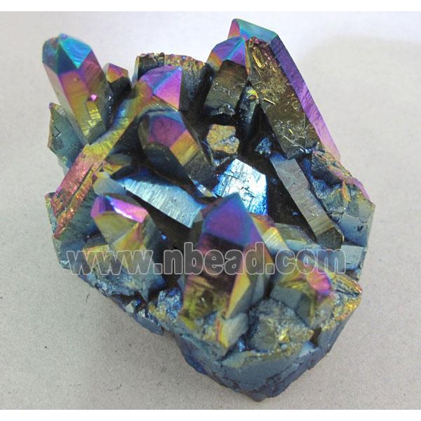 Crystal Quartz Druzy Cluster Freeform Undrilled Rainbow Electroplated