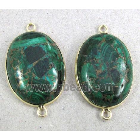 mosaic malachite linkers, oval, green, gold plated