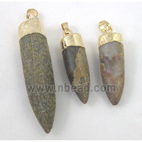 rock agate fossil pendant, bullet, gold plated