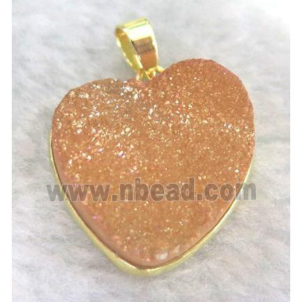 pink druzy quartz pendant, heart