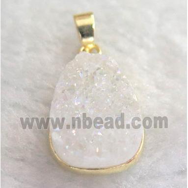 white druzy quartz pendant, teardrop