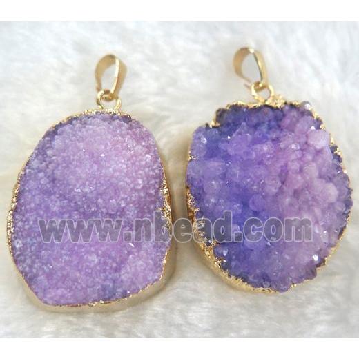 purple druzy quartz pendant, freeform
