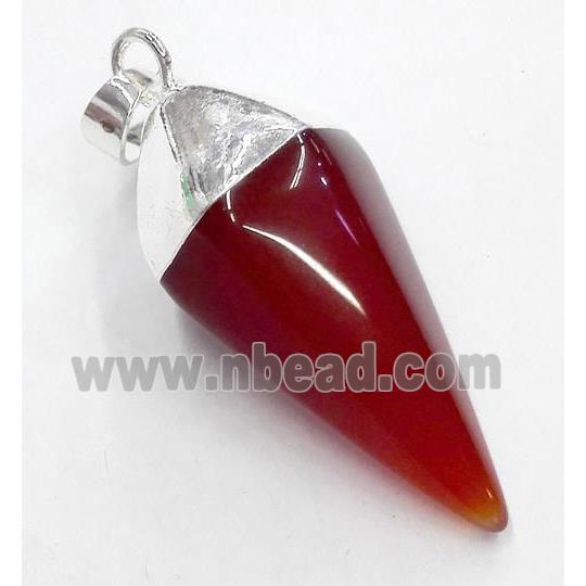 red agate pendant, bullet, silver plated