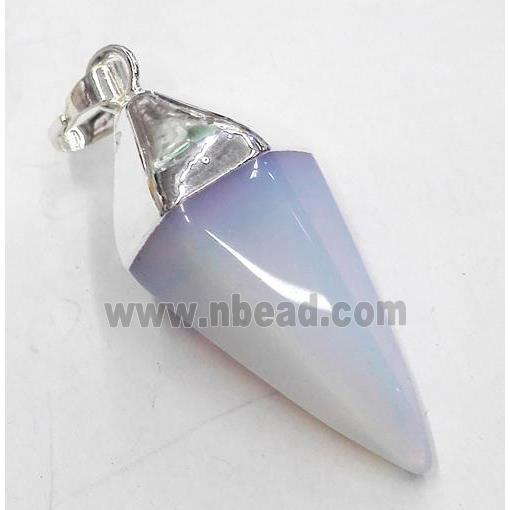 white opalite pendant, bullet, silver plated