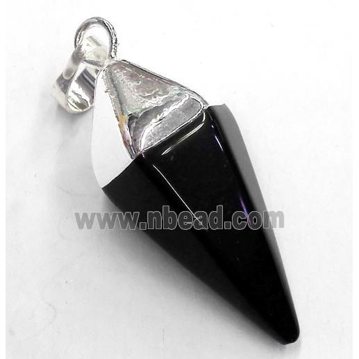 black onyx pendant, bullet, silver plated