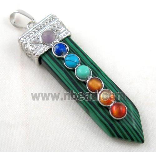 Malachite Chakra pendant, paved gems, bullet